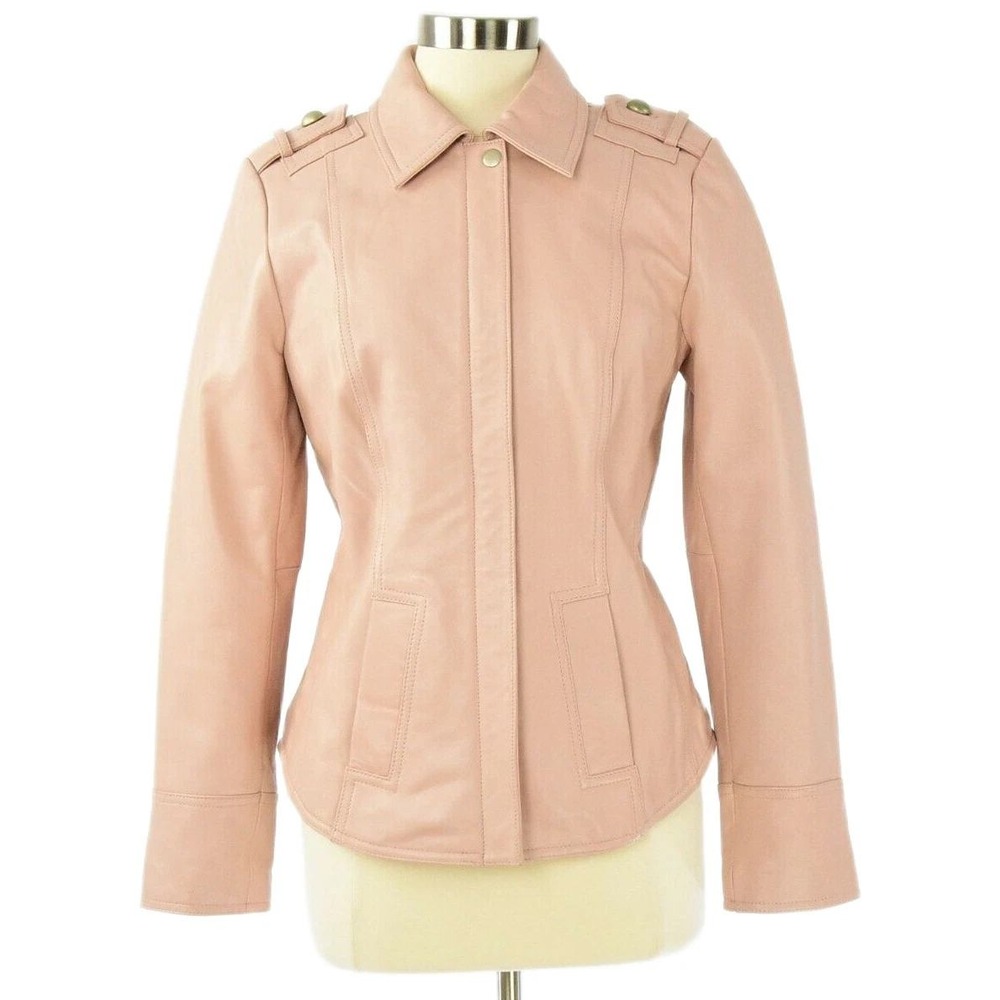 Pastel Pink Leather Moto Jacket Womens S Military Style Bradley Bayou Blush